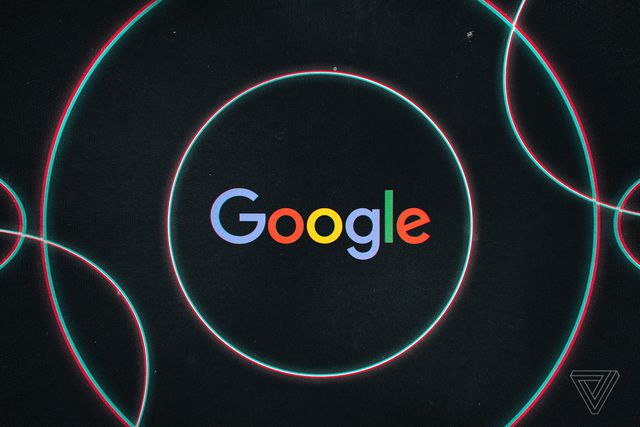 Le logo de l'entreprise Google, sur fond noir.